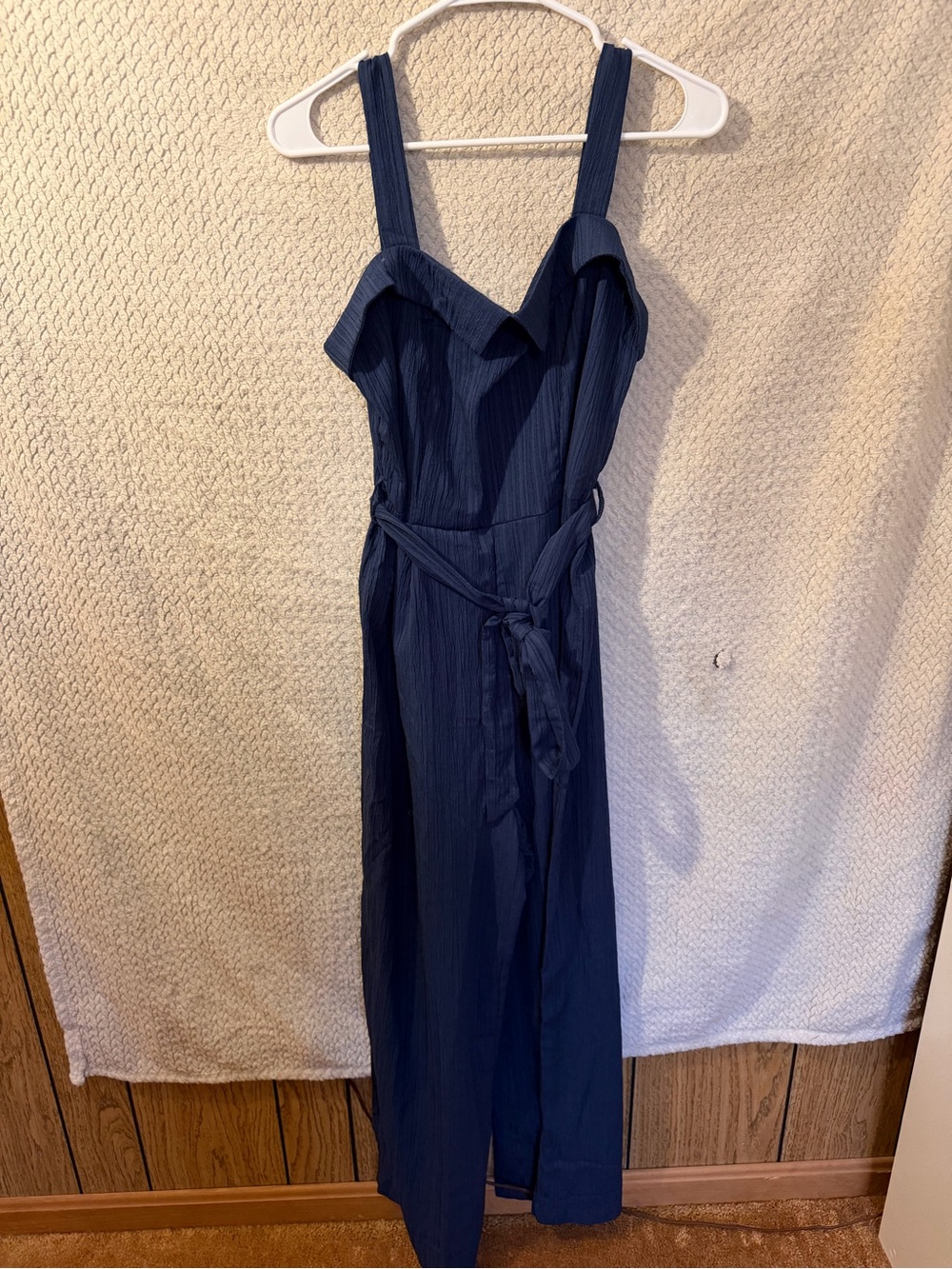 SHEIN Navy One-Shoulder Wide-Leg Jumpsuit with Belt